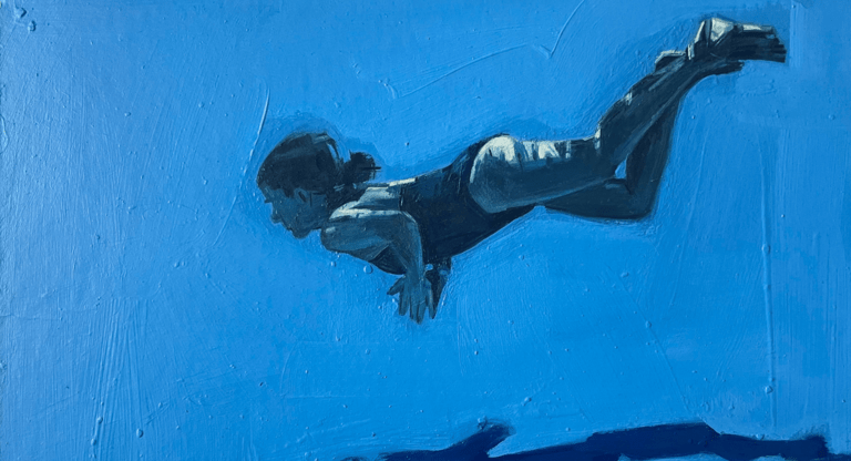 Painting of a woman swimming underwater