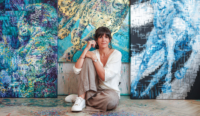 Photo of artist Hannah Shergold in her studio