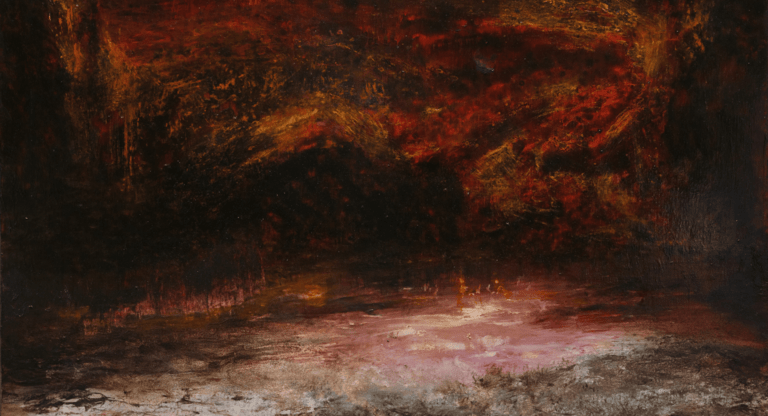 abstract red, black, orange landscape