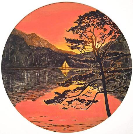 Lawler_Teresa_Across the Lake   The Cabin below the Mountain (Dusk) jpg