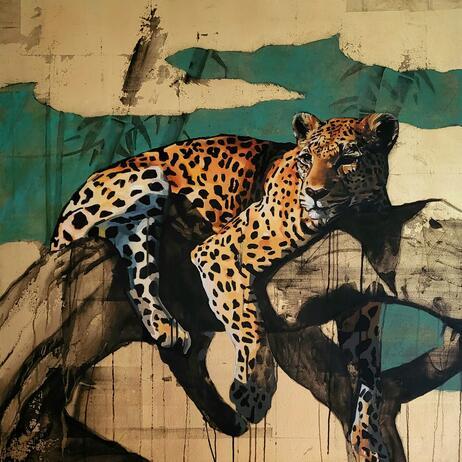 Tom Symonds   Golden Leopard   100 x 100   Mixed MEdia jpg