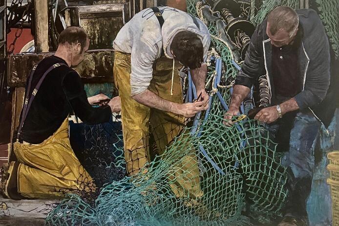 Van Nairn Ross Mending the nets   Mevagissey Harbour jpeg