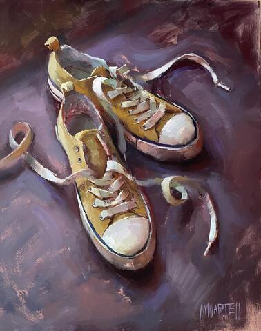 painting of a pair of yellow shoes