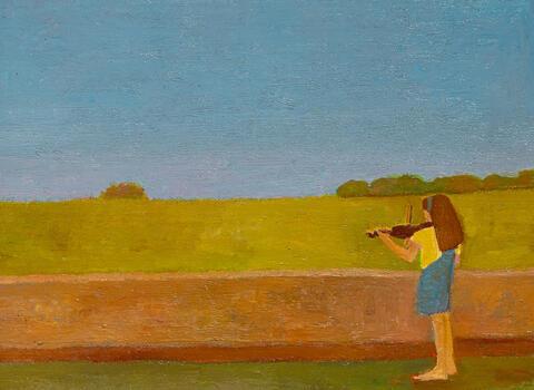 240 - A Girl Playing with the Violin in a Landscape