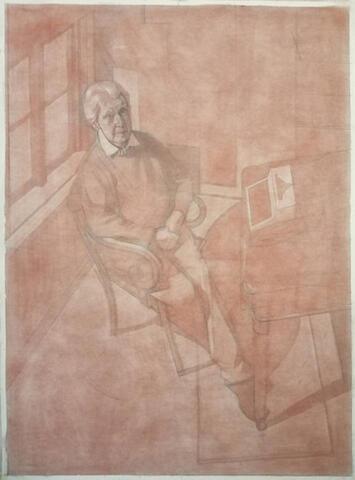 217 - Drawing for a posthumous portrait of Ronald Blythe in his study at Bottengoms Farmhouse