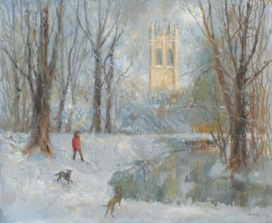 254 - Walking in the Snow, Magdalen, Oxford
