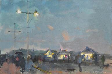284 - Lights Coming On, Tea Huts and Dog, West Bay