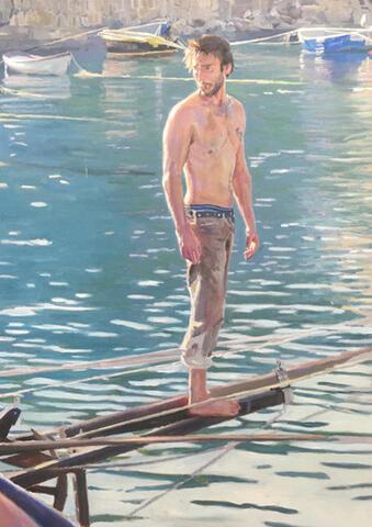 178 - Sunlit Figure on the Bowsprit, Mousehole Harbour