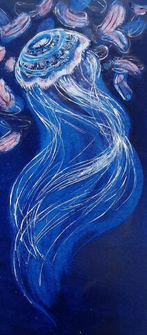 217 - Lone Blue among Comb Jellies
