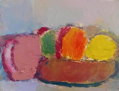 362 - Pink Cup and Bowl of Apples