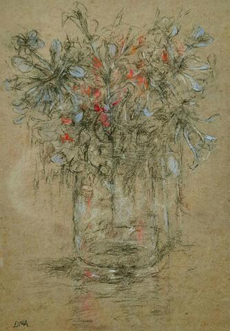 008 - Plumbago with Glimpses of Scarlet Montbretia