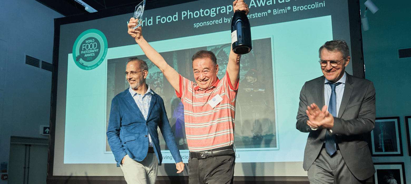 Man celebrating his win at the World Food Photography Awards