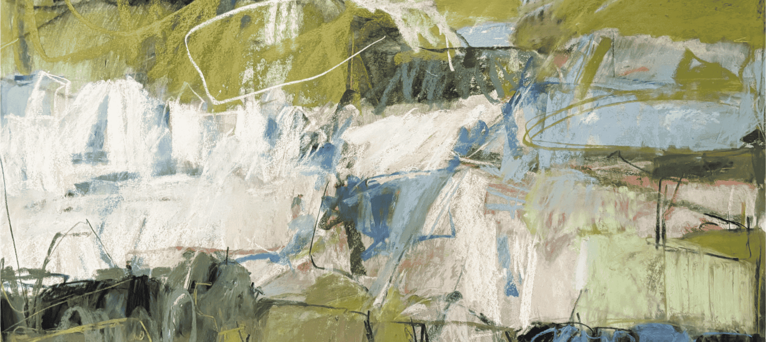 An expressive pastel drawing of fields.