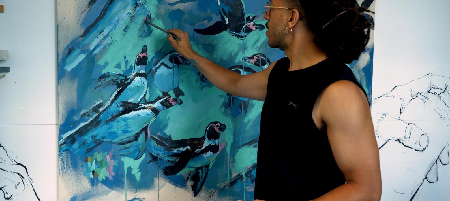 Artist Lee Putman Painting Penguins