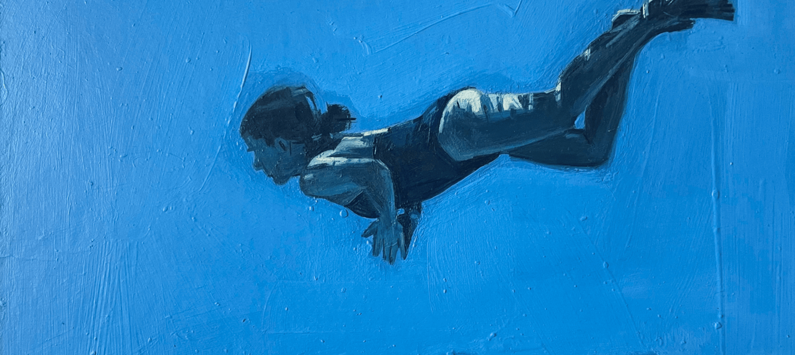 Painting of a woman swimming underwater