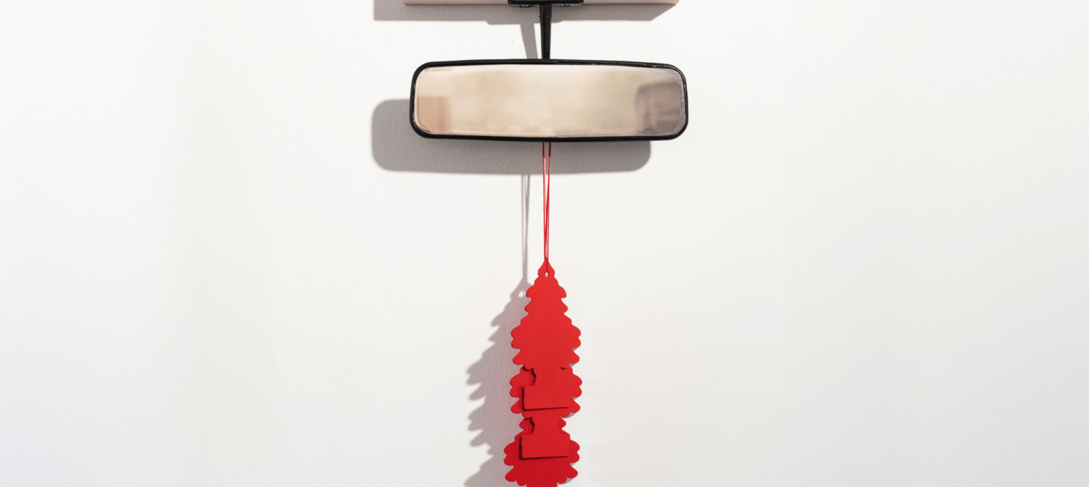 painting of a car mirror with a car smelly