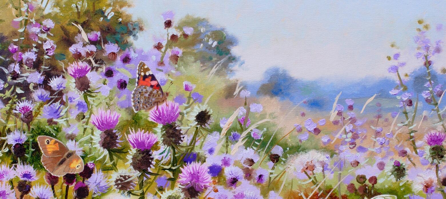 Banner Tratt-Richard-Thistle patch visitors - oil- 16x20in-Richard Tratt SWLA.jpg