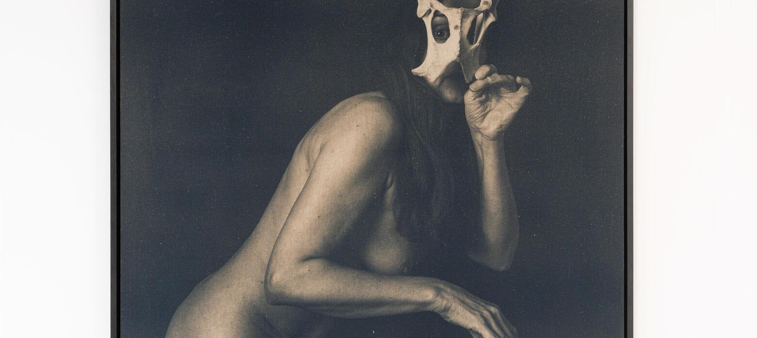 Image of 'Deer Stalking' - a naked woman with a deer skull in front of face