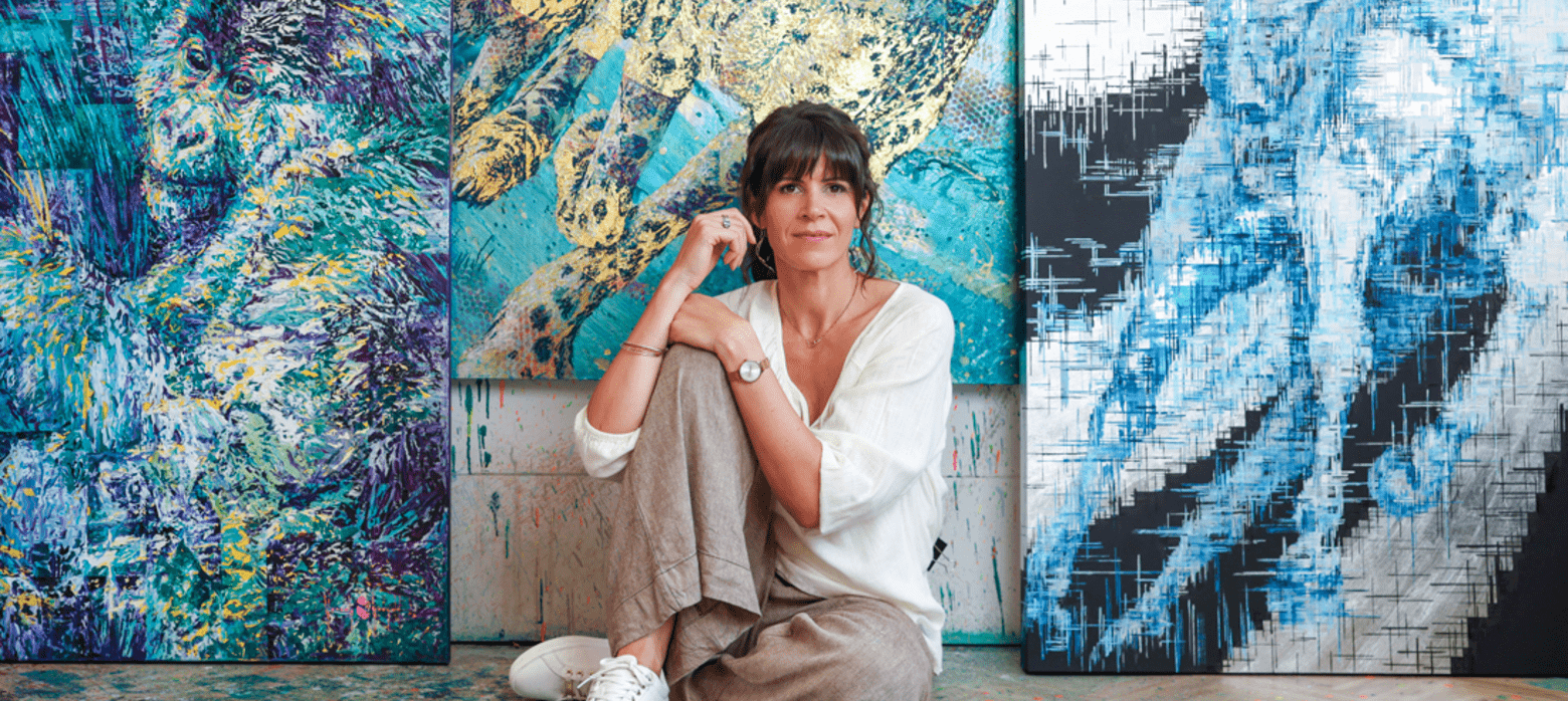Photo of artist Hannah Shergold in her studio