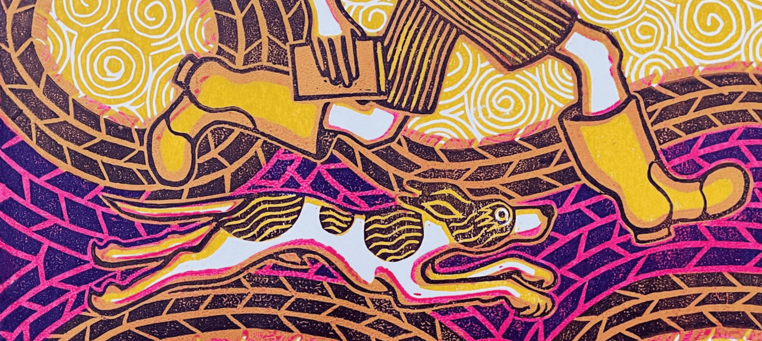 colourful drawing of dog running