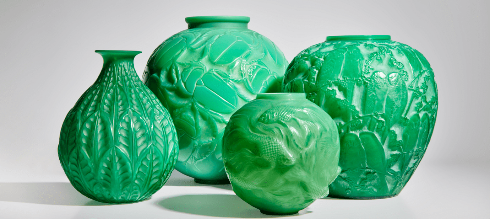 Lalique green pots