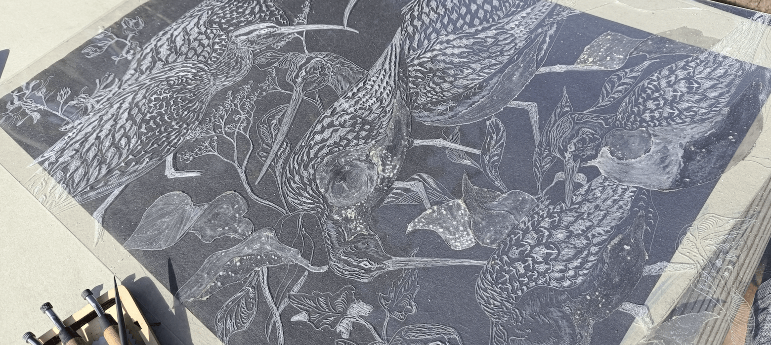 Image of linocut in process