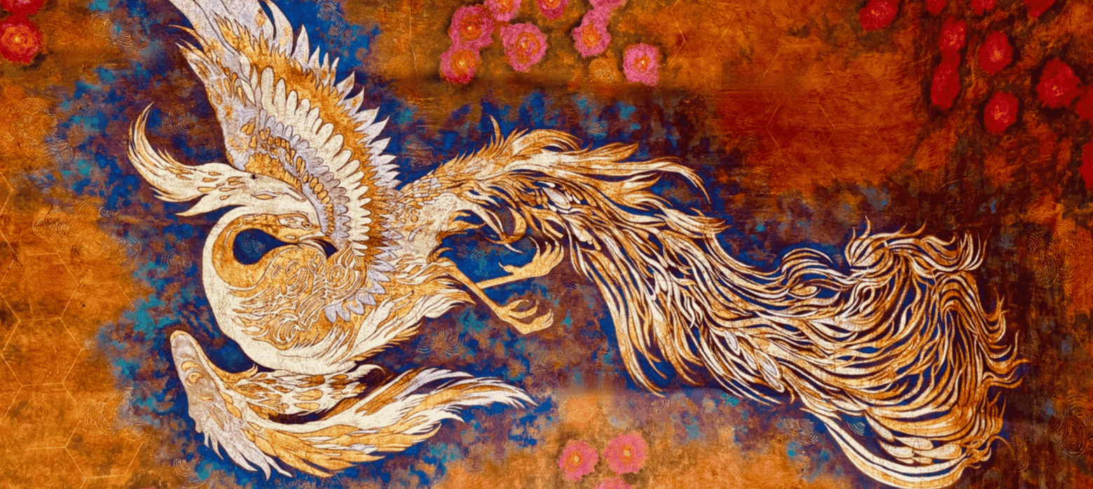 holden bird painted with natural pigments onto barkcloth