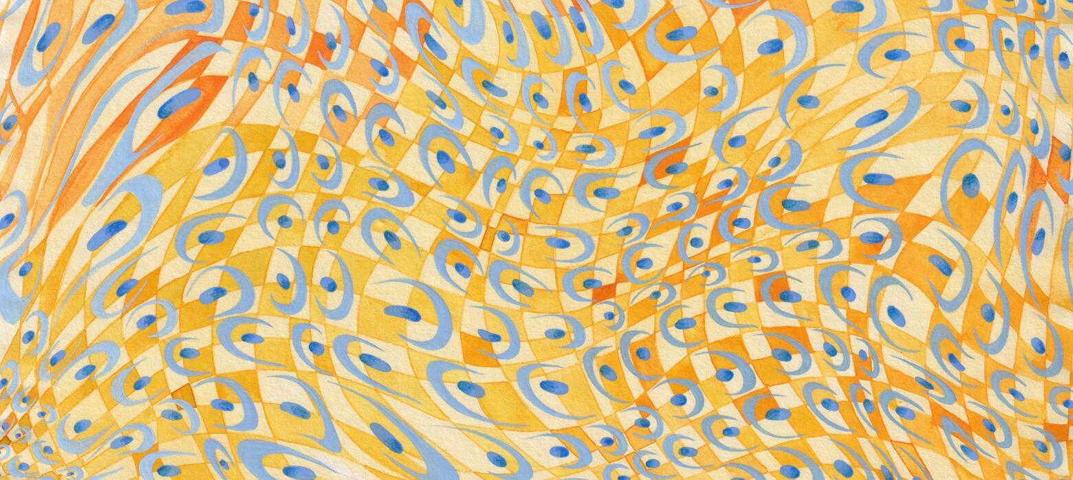 swirling, abstract watercolour painting in oranges and yellows