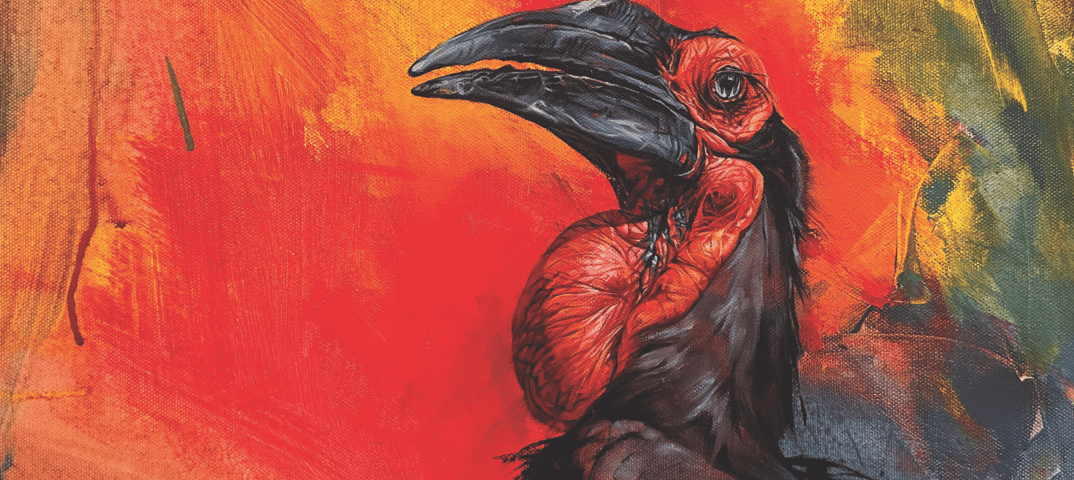 artwork of a red and black bird 