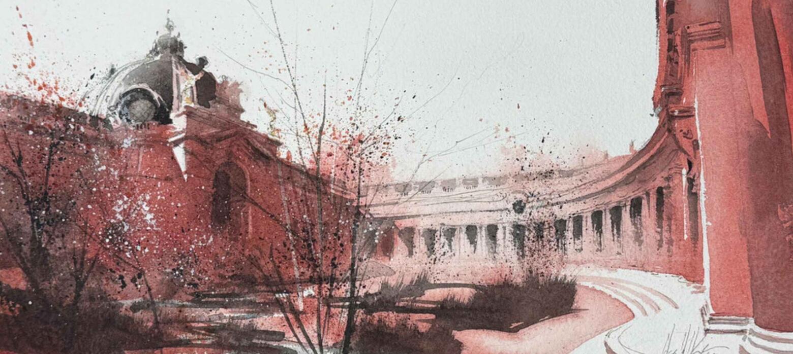 Architectural watercolour painting 