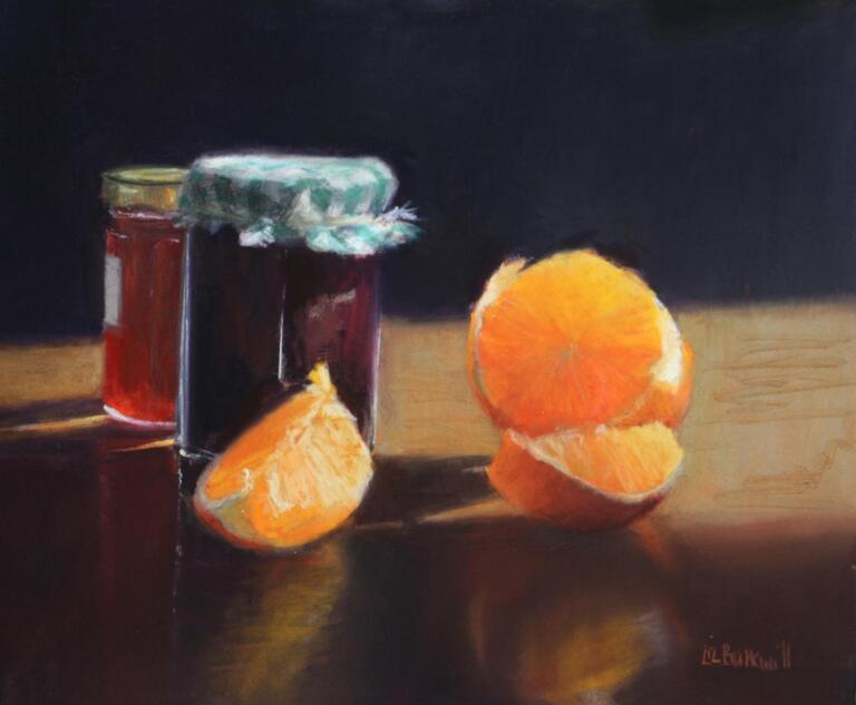 jam jar and peeled orange
