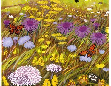 Print of flower and fauna on Massingham Heath with wildlife