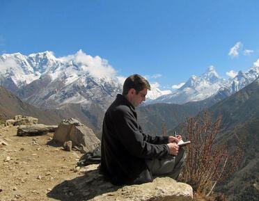 Neil Pittaway sketching the view toward Mt. Everest, Nepal