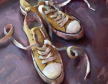 painting of a pair of yellow shoes