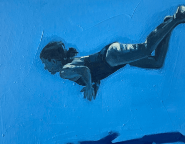 Painting of a woman swimming underwater