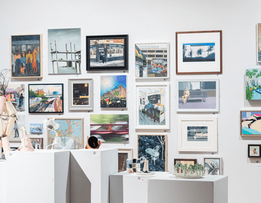 Gallery wall of small artworks 