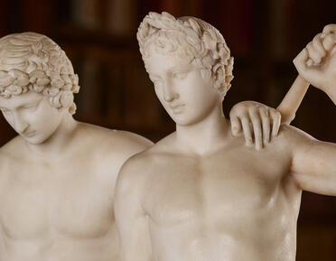 2 marble sculptures of men after the antique Caster and Pollox