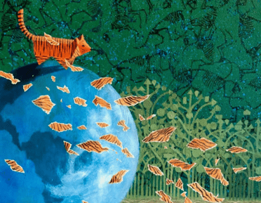 painting of a tiger on top of a globe