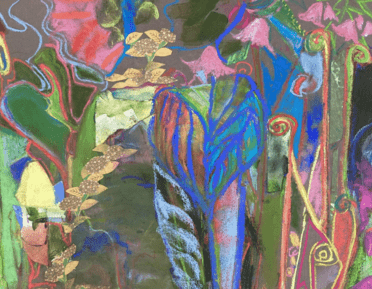 a colourful abstract artwork of Isabella Plantation in Richmond Park, London