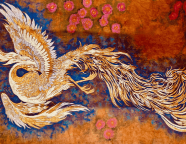 holden bird painted with natural pigments onto barkcloth