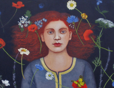 Nicola Slattery Artwork, girl with falling flowers